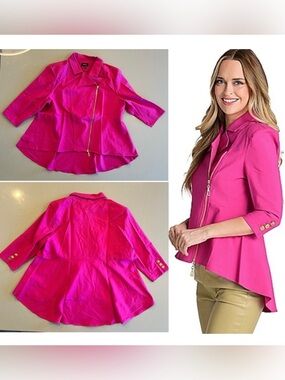 Asymmetrical Peplum Moto Jacket Stretch Woven Fuchsia SZ 2X New Out of Package